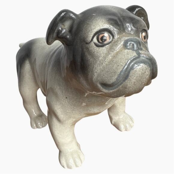 Vintage Bulldog Figurine 11" x 7" Painted Porcelain White Gray Dog Standing GUC - Picture 1 of 10